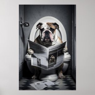 Funny Bulldog Bathroom Print Toilet Wall Art
