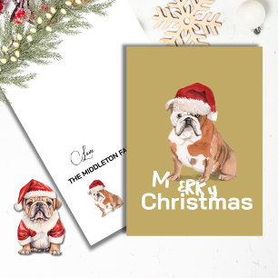 Funny Bulldog Christmas with Santa Hat Dog Holiday