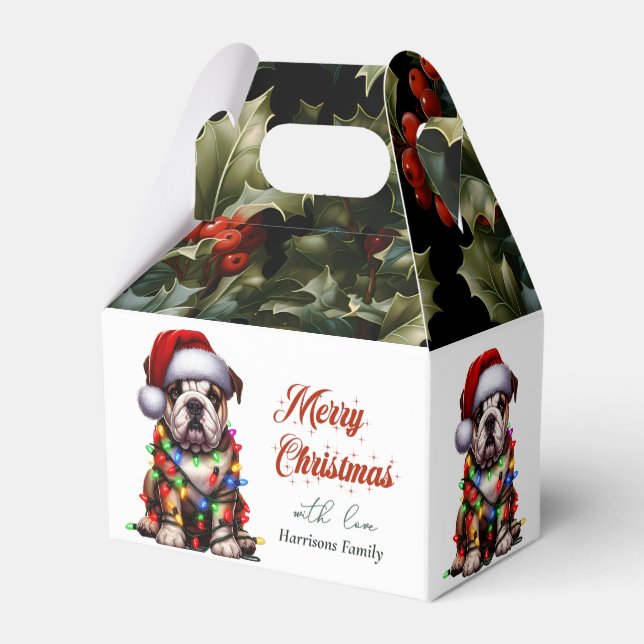 Funny Bulldog Cute Watercolor Dog Christmas Wishes Favour Box (Back Side)