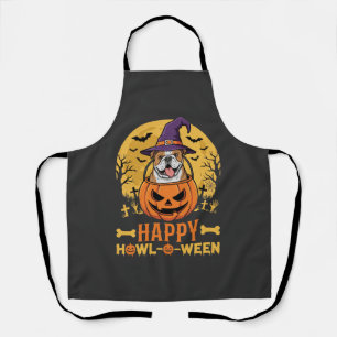 Funny Bulldog Halloween Happy Howl-O-Ween Vintage Apron