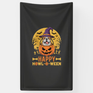 Funny Bulldog Halloween Happy Howl-O-Ween Vintage Banner