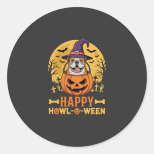 Funny Bulldog Halloween Happy Howl-O-Ween Vintage  Classic Round Sticker