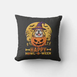Funny Bulldog Halloween Happy Howl-O-Ween Vintage  Cushion