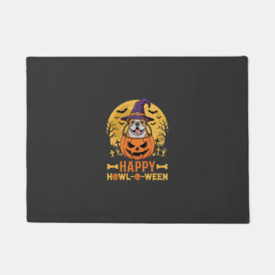 Funny Bulldog Halloween Happy Howl-O-Ween Vintage Doormat