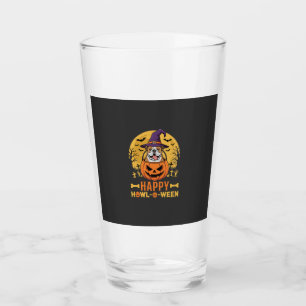 Funny Bulldog Halloween Happy Howl-O-Ween Vintage Glass