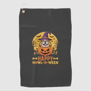 Funny Bulldog Halloween Happy Howl-O-Ween Vintage Golf Towel