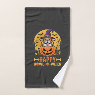 Funny Bulldog Halloween Happy Howl-O-Ween Vintage Hand Towel