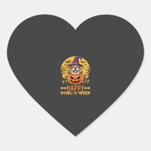 Funny Bulldog Halloween Happy Howl-O-Ween Vintage  Heart Sticker