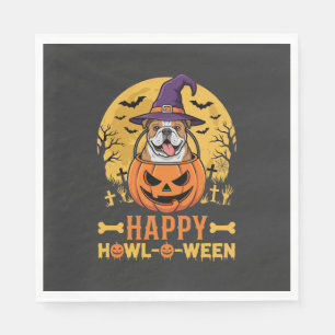 Funny Bulldog Halloween Happy Howl-O-Ween Vintage  Napkin