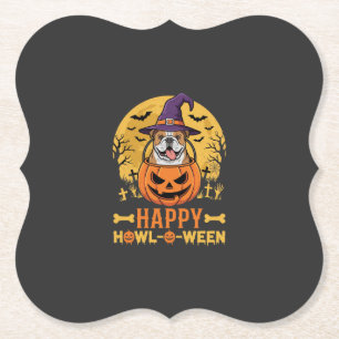 Funny Bulldog Halloween Happy Howl-O-Ween Vintage Paper Coaster