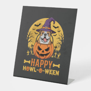 Funny Bulldog Halloween Happy Howl-O-Ween Vintage Pedestal Sign