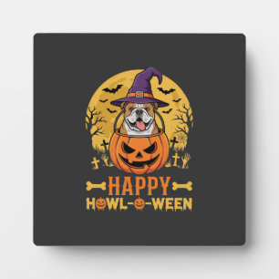 Funny Bulldog Halloween Happy Howl-O-Ween Vintage Plaque