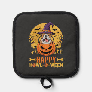 Funny Bulldog Halloween Happy Howl-O-Ween Vintage Pot Holder