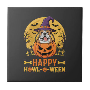 Funny Bulldog Halloween Happy Howl-O-Ween Vintage Tile