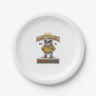 Funny Bulldog Quote Vintage Engraving T-Shirt Desi Paper Plate