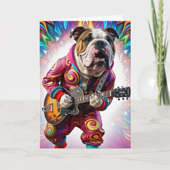 Funny Bulldog Rock Star Card (Front)