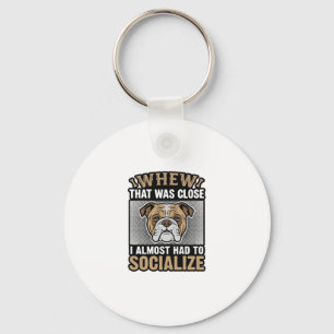 Funny Bulldog Socialise Vintage Vector Shirt Desig Key Ring