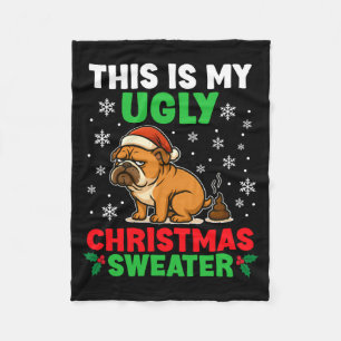 Funny Bulldog Ugly Christmas Sweater Hilarious Dog Fleece Blanket