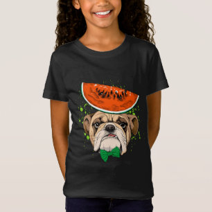 Funny BullDog Wearing Watermelon Fruit Hat T-Shirt