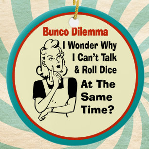 Funny Bunco Dilemma With Retro Woman Ceramic Tree Decoration