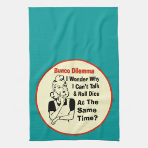 Funny Bunco Dilemma With Retro Woman Tea Towel