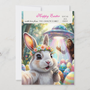 Funny Bunny Bigfoot UFO Easter Personalised Family Holiday Card
