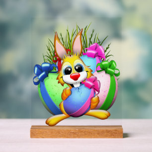 Funny Bunny biting an Easter Egg Acrylic Sign
