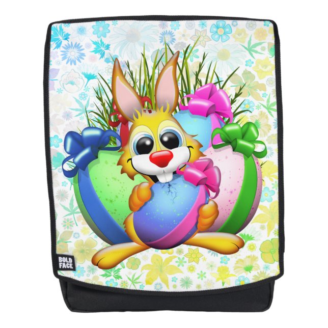Funny Bunny biting an Easter Egg Backpack (Front)