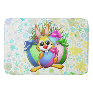 Funny Bunny biting an Easter Egg Bath Mat