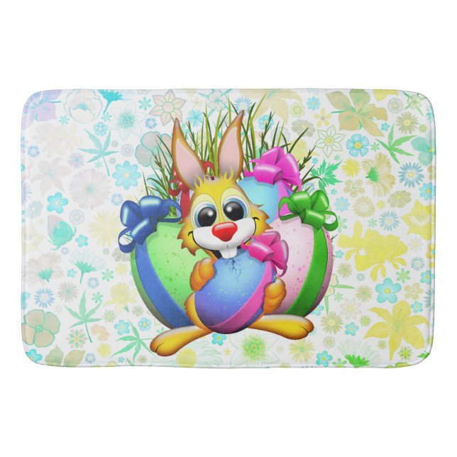 Funny Bunny biting an Easter Egg Bath Mat (Front)