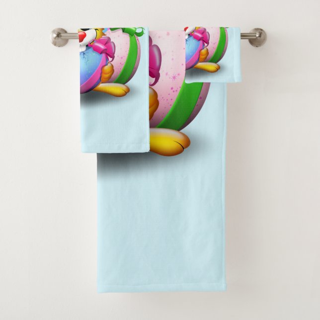 Funny Bunny biting an Easter Egg Bath Towel Set (Insitu)