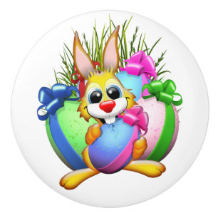 Funny Bunny biting an Easter Egg Ceramic Knob