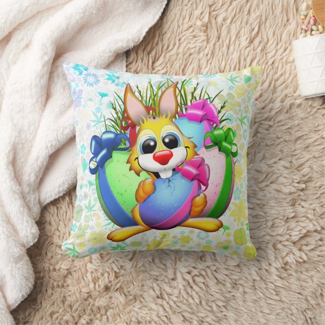 Funny Bunny biting an Easter Egg Cushion (Blanket)