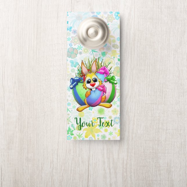 Funny Bunny biting an Easter Egg Door Hanger (On Knob)