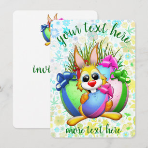 Funny Bunny biting an Easter Egg Invitation