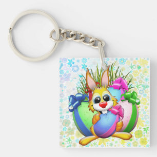 Funny Bunny biting an Easter Egg Key Ring