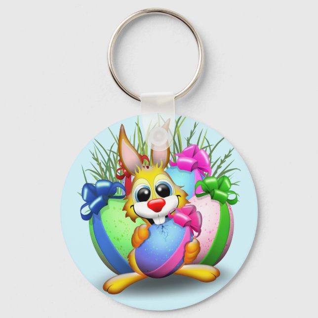 Funny Bunny biting an Easter Egg Key Ring (Front)