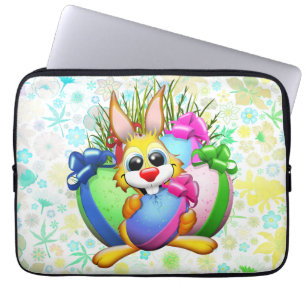 Funny Bunny biting an Easter Egg Laptop Sleeve