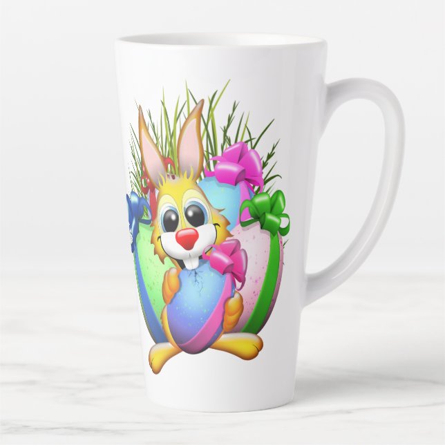 Funny Bunny biting an Easter Egg Latte Mug (Right)