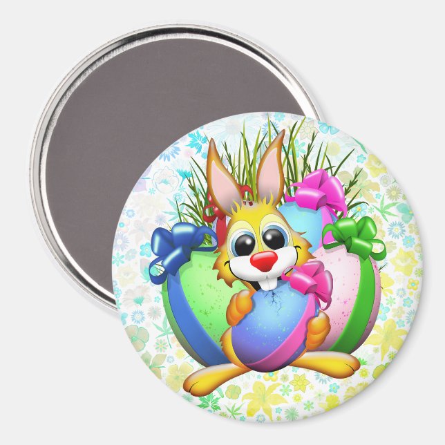 Funny Bunny biting an Easter Egg Magnet (Front/Back)