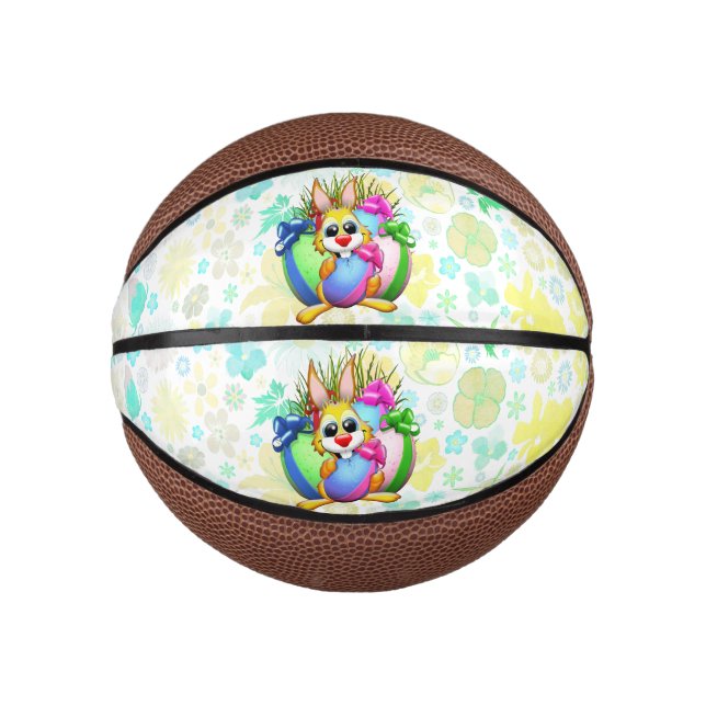 Funny Bunny biting an Easter Egg Mini Basketball (Front)