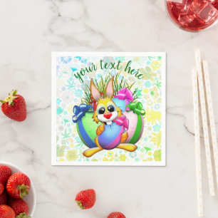 Funny Bunny biting an Easter Egg Napkin
