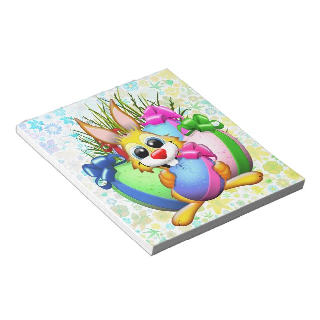 Funny Bunny biting an Easter Egg Notepad (Angled)