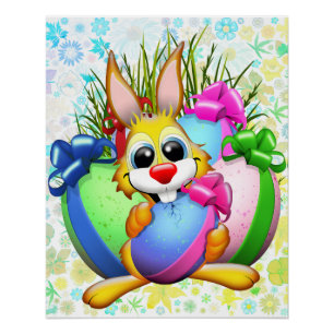 Funny Bunny biting an Easter Egg Poster