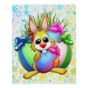 Funny Bunny biting an Easter Egg Poster