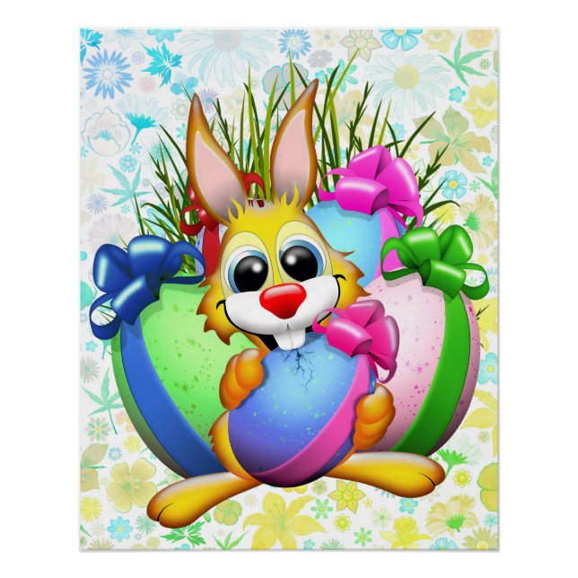 Funny Bunny biting an Easter Egg Poster (Front)