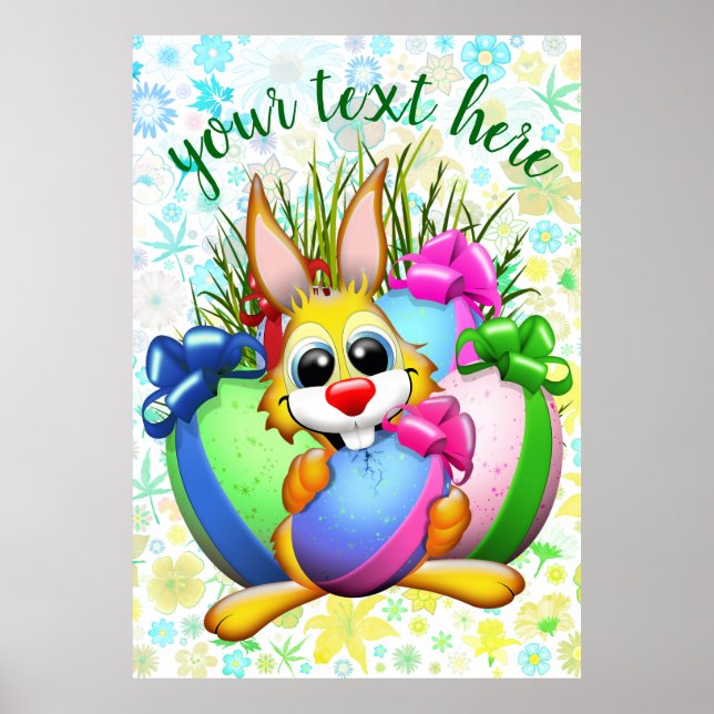Funny Bunny biting an Easter Egg Poster (Front)