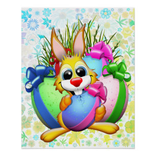 Funny Bunny biting an Easter Egg Poster