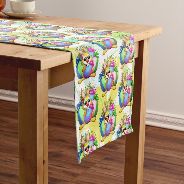 Funny Bunny biting an Easter Egg Short Table Runner (In Situ)