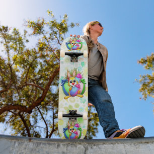 Funny Bunny biting an Easter Egg Skateboard